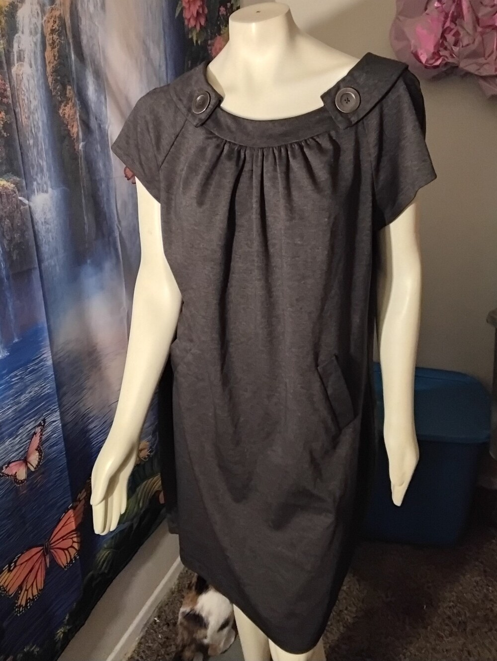 Evan Picone Women's size 14W 14 gray short sleeve knee-length dress w/ pockets